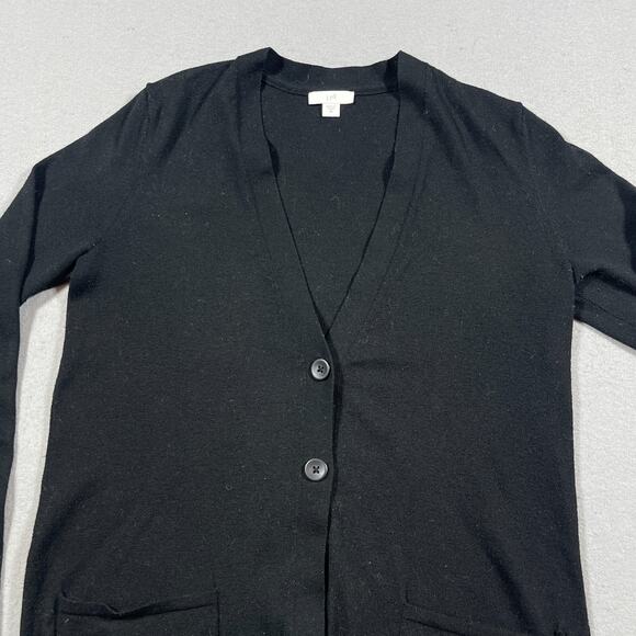 J.Jill Cardigan Women XS Black Wool Blend Long Sleeve 2-Button Front Pockets - Picture 2 of 9